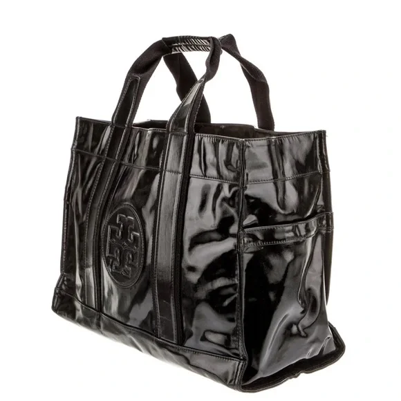 Tory Burch Black Patent Leather Logo Tote - EUC. - Picture 2 of 16